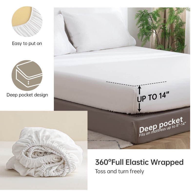 Simple&Opulence 100% French Linen Sheet Set Handmade Hemstitch-4 Pcs Natural Flax Farmhouse Bed Sheets(1 Flat Sheet 1 Fitted Sheet 2 Pillowcases)-Solid Color Soft Breathable Bedding-White, Queen - Image 5